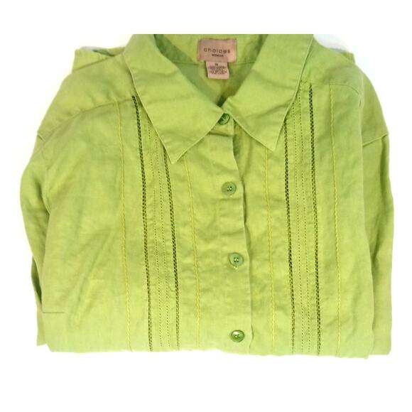 Women's 100% Linen Loose Fitting Button Up Blouse Pistachio Green 1XL - Picture 3 of 9